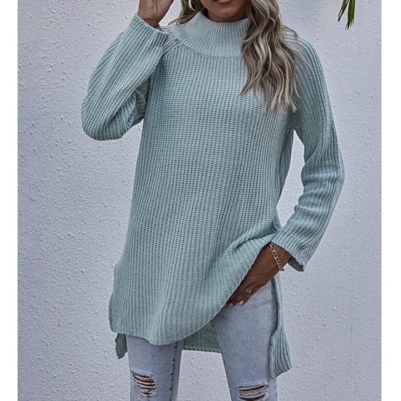 SOLD OUT Mint Mock Neck Split Seam Tunic Sweater - Picture 4 of 9